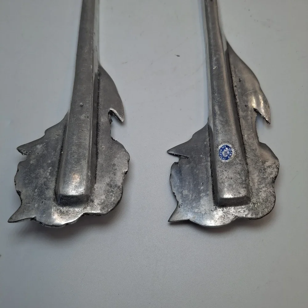 Vintage Mexican Pewter Salad Servers Set Daisy Floral Cast Aluminum Hecho Mexico
